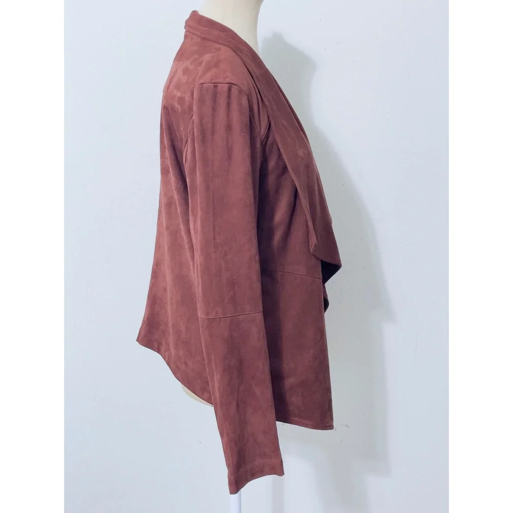 BB Dakota Womens Jacket M Brown Faux Suede Drape Front Open Cardigan Minimalist‎